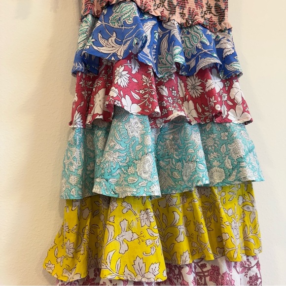 Alix of Bohemia Colorful Tiered Ruffle Floral Maxi Dress Smocked XS - Picture 5 of 11